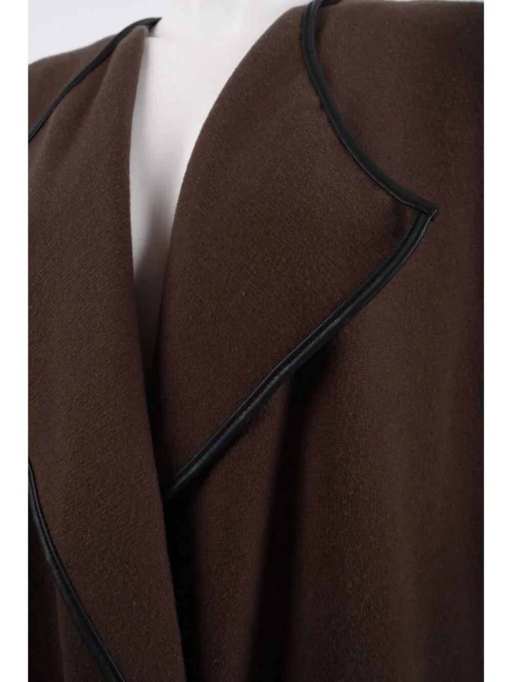 Zara Knit Womens Sweater Small Brown Cardigan Faux Leather Trim Open Front EUC - Picture 5 of 6